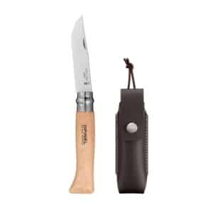 coffret Opinel avec couteau n°8 en inox avec son étui, cadeau pour les hommes amateurs de plein air et les passionnés de qualité artisanale.